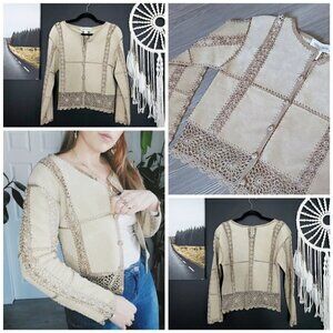 𝅺VINTAGE Boho Patchwork & Crochet Leather Jacket